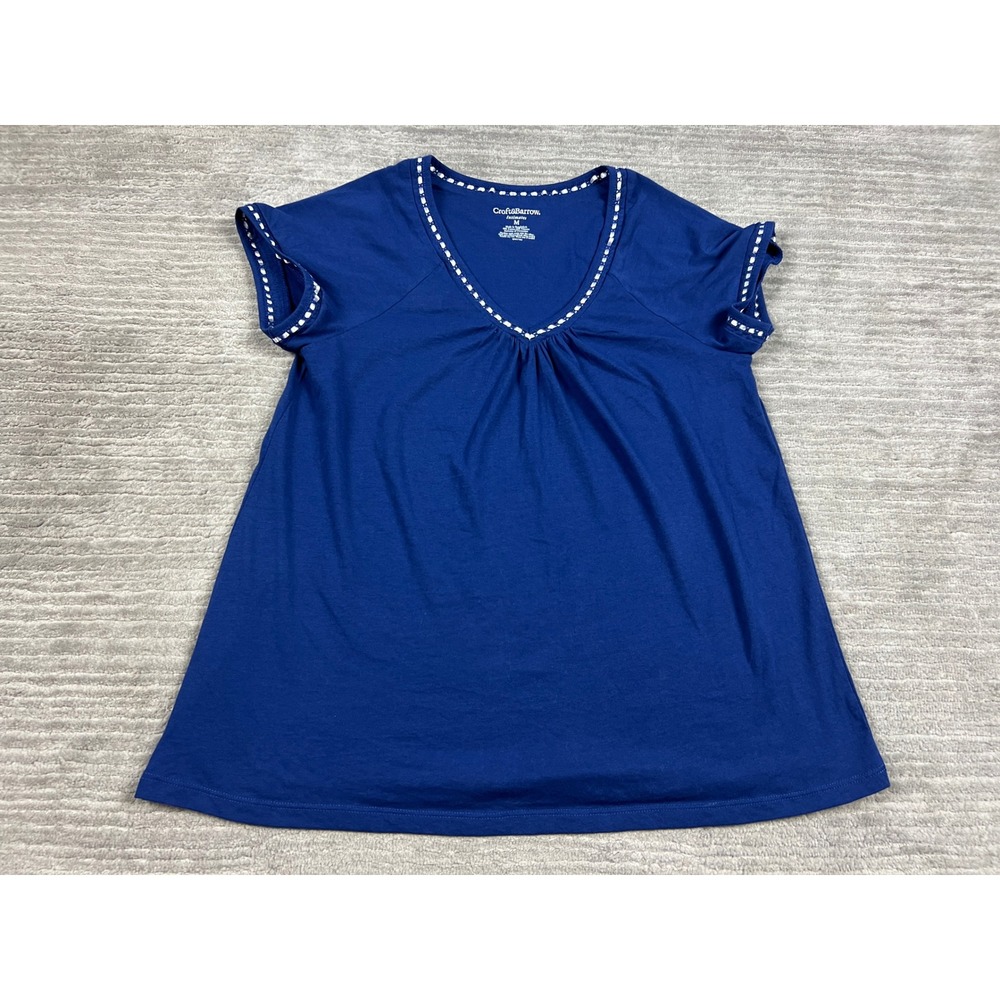 Croft & Barrow Sleep Top Womens M Blue V-Neck Ribbon Trim Cap Sleeve Loungewear